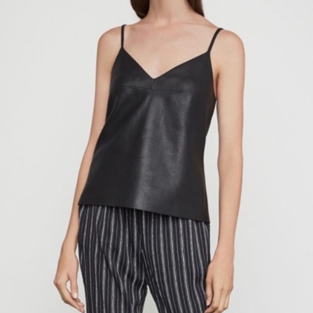 BCBGMaxazria Karissa Moto Edgy Goth Chic Black Faux Leather Camisole Tank Top XS